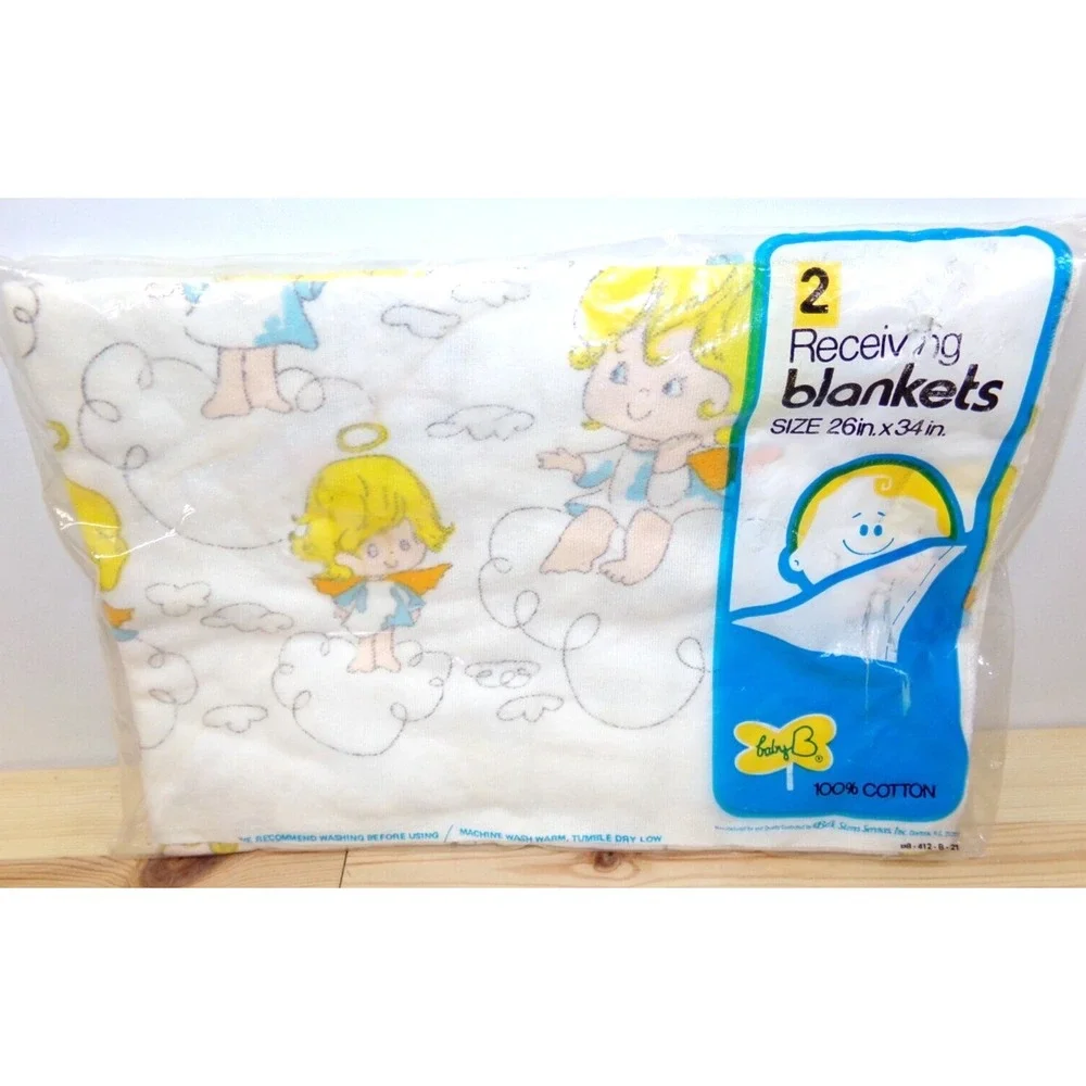 Vintage Baby B Receiving Blankets Angels Made for Belk Stores New Sealed 26x34‎